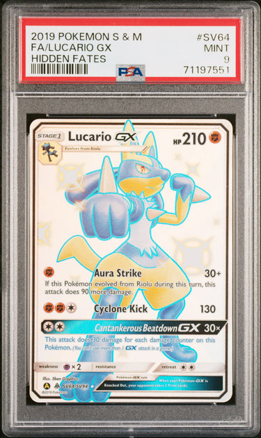 Lucario GX - Hidden Fates: Shiny Vault SV64 PSA 9