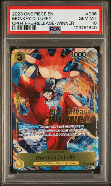 2023 Monkey.D.Luffy Pre-Release Winner #036 PSA 10