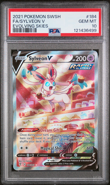2021 POKEMON SWORD & SHIELD EVOLVING SKIES #184 FA/SYLVEON V EVOLVING SKIES PSA 10