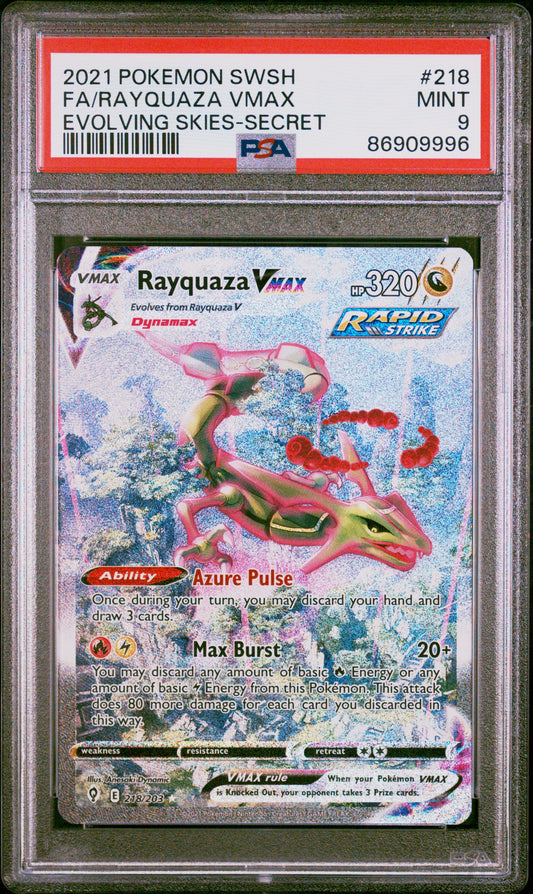 [Consignment] Rayquaza VMAX Alternate Art Secret Evolving Skies #218 PSA 9