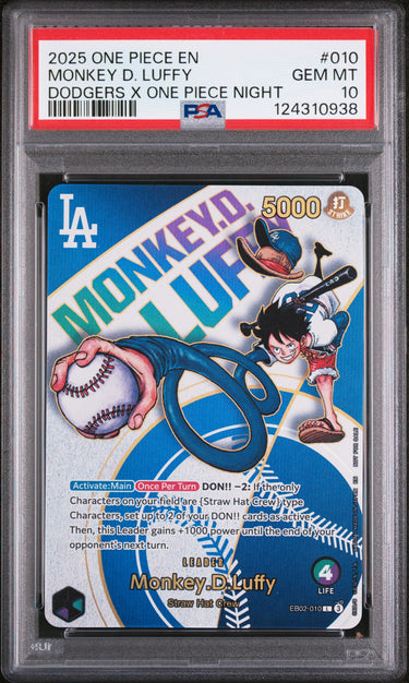2025 ONE PIECE PROMOS #010 MONKEY D. LUFFY DODGERS X ONE PIECE NIGHT PSA 10