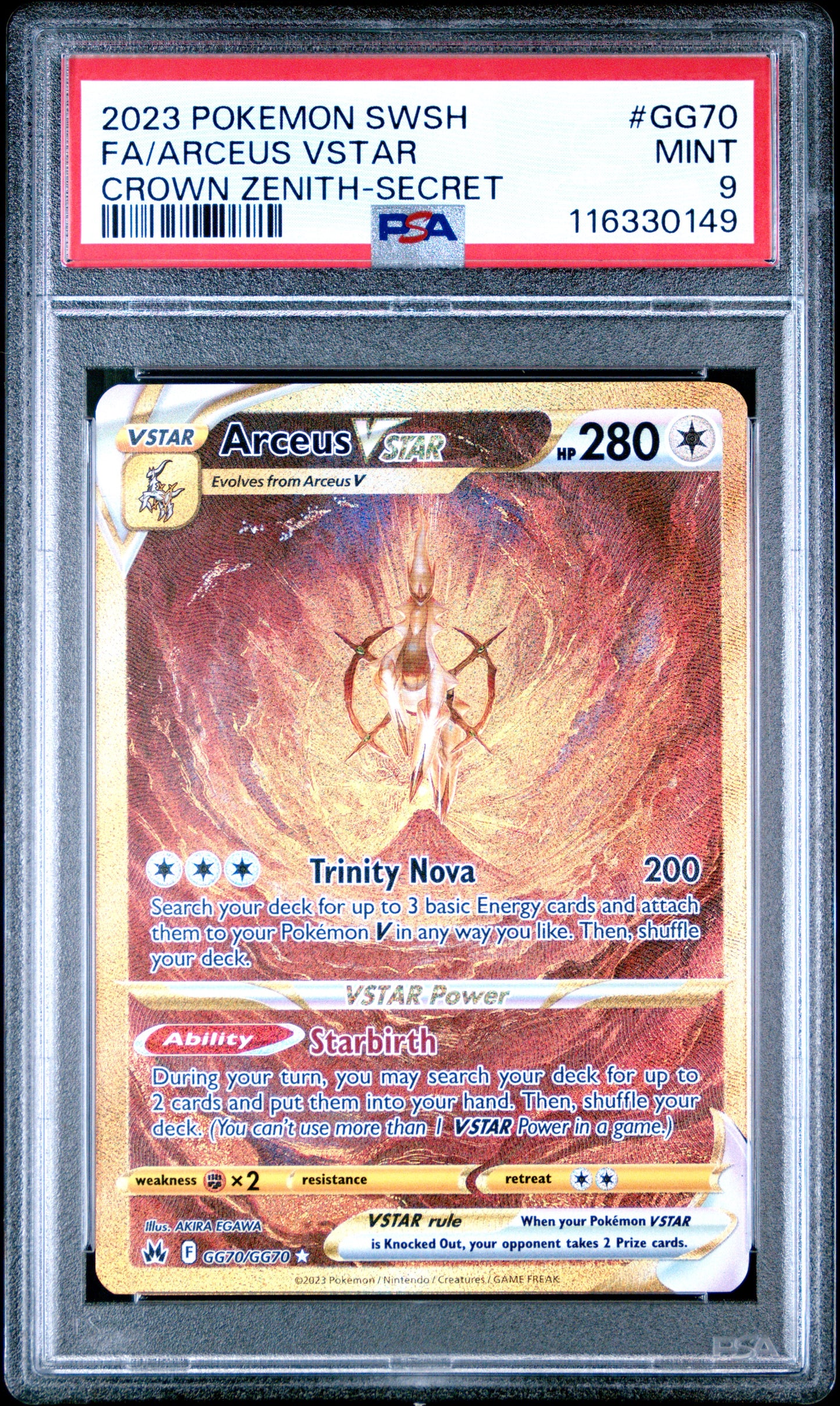 Arceus Vstar Gold Secret Rare Crown Zenith #GG70 PSA 9