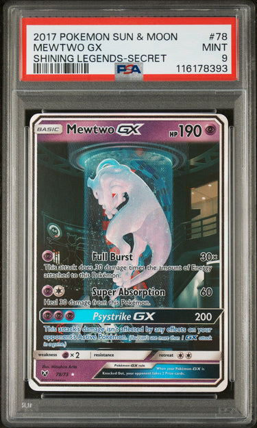 Mewtwo GX Alternative Art Secret Shining Legends #78 PSA 9