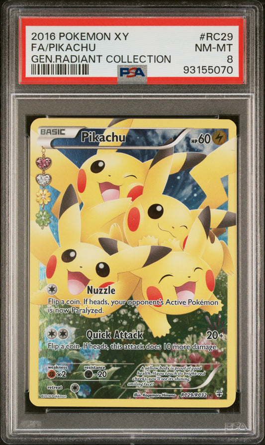 2016 Pokemon XY Full Art Pikachu Gen Radiant Collection PSA 8