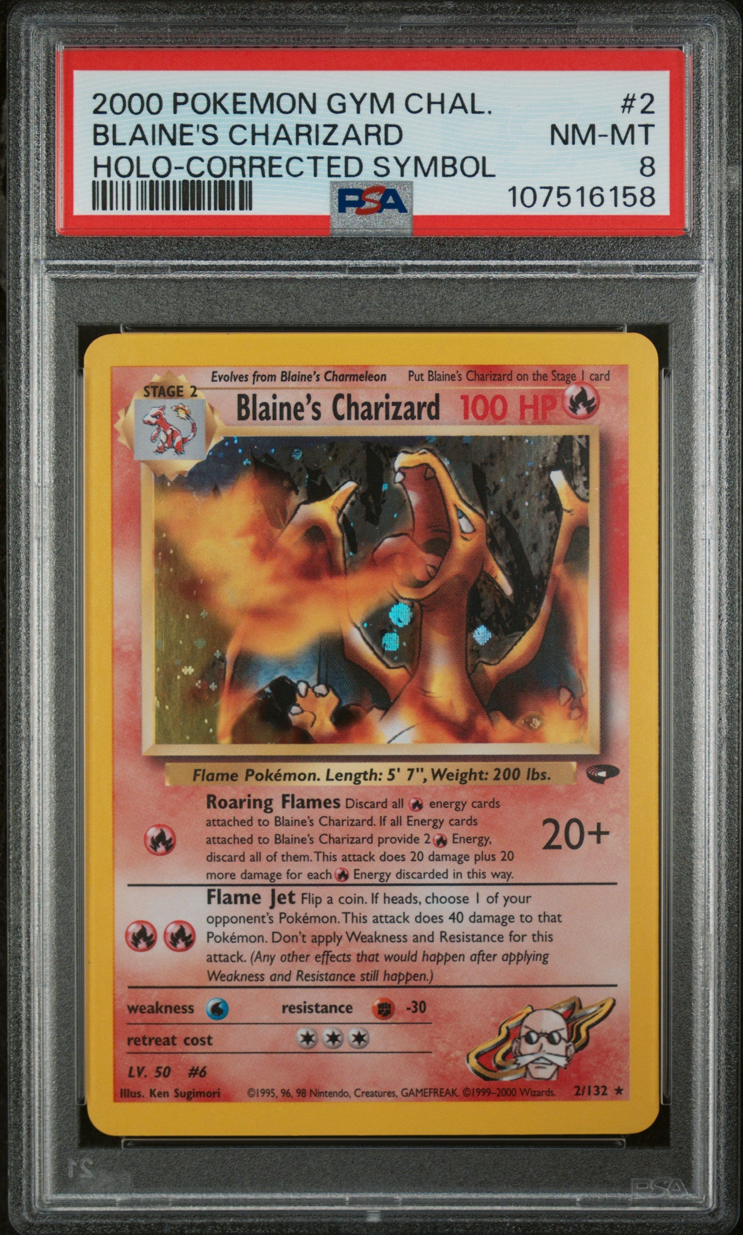 Blaine's Charizard Unlimited Holo Fixed Corrected Symbol PSA 8