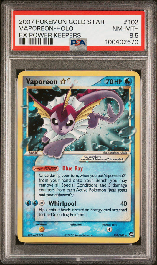 Vaporeon Gold Star EX Power Keepers PSA 8.5