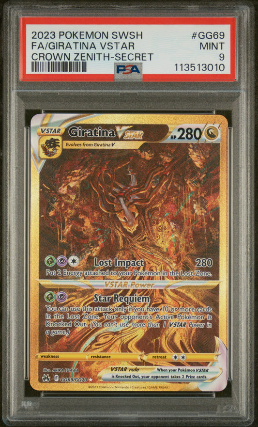Giratina Vstar Gold Secret Rare Crown Zenith #GG69 PSA 9
