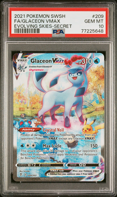 2021 POKEMON SWORD & SHIELD EVOLVING SKIES #209 FA/GLACEON VMAX EVOLVING SKIES-SECRET PSA 10