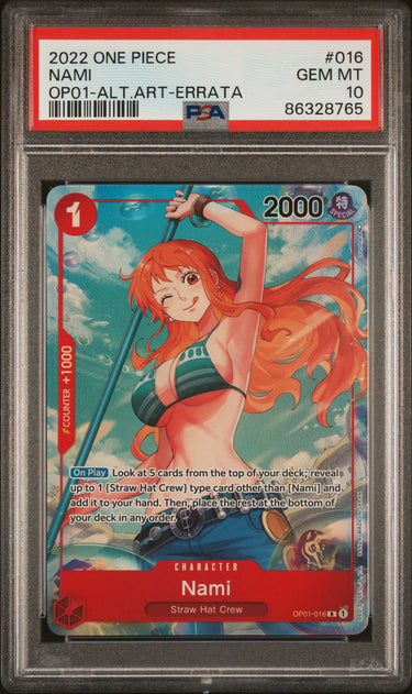 2022 ONE PIECE OP01-ROMANCE DAWN #016 NAMI ALTERNATE ART-ERRATA PSA 10