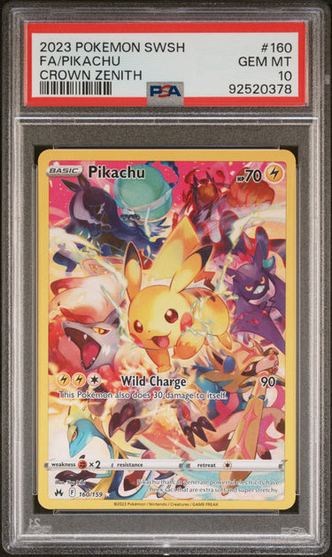 2023 POKEMON SWORD AND SHIELD CROWN ZENITH #160 FA/PIKACHU CROWN ZENITH PSA 10